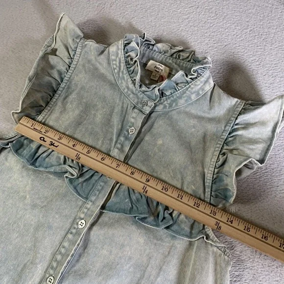 Entro Dress Womens Small Blue Denim Ruffle High Neck Button Up Shirt Dress NEW - Picture 4 of 12
